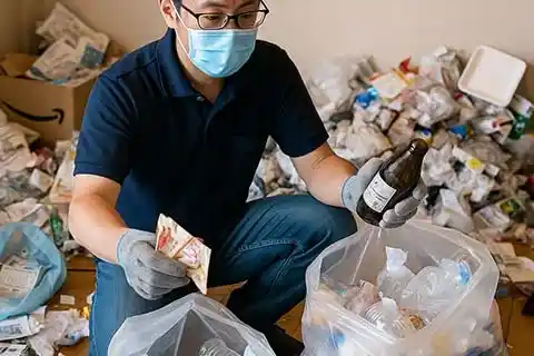 ゴミの仕分けをする男性