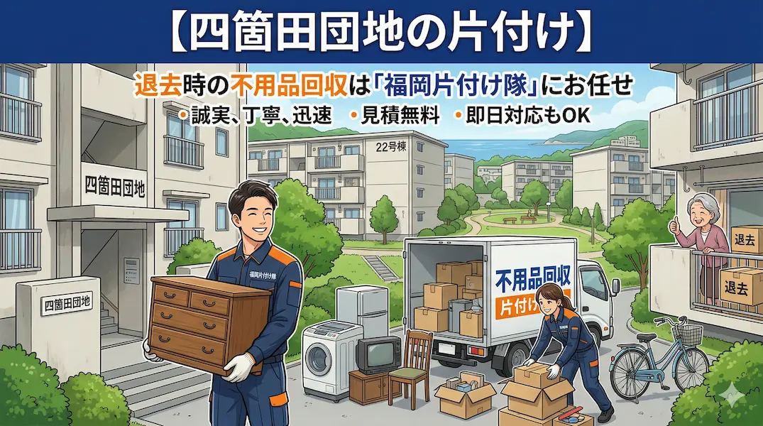 【早良区・四箇田団地】建て替え・免許返納後のシニア層のお引越しに伴う不用品回収は「福岡片付け隊」へ