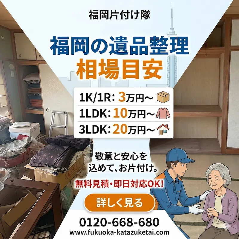 福岡の遺品整理の相場・費用目安