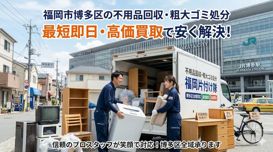 【福岡市博多区の不用品回収】最短即日60分・博多駅/中洲/板付/月隈/吉塚エリア対応 福岡片付け隊