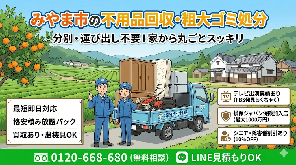 みやま市の不用品回収なら福岡片付け隊　即日対応・丁寧・安心