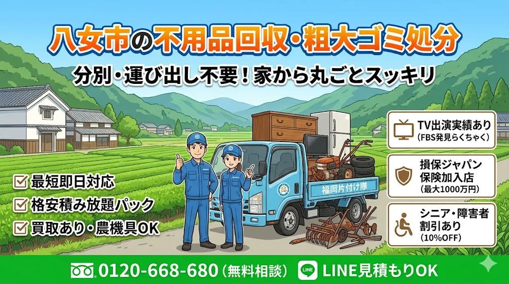 八女市の不用品回収なら福岡片付け隊　即日対応・丁寧・安心