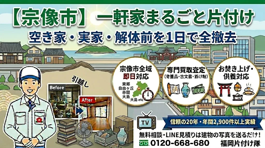 【宗像市】一軒家まるごと片付け|空き家・実家・解体前を1日で全撤去