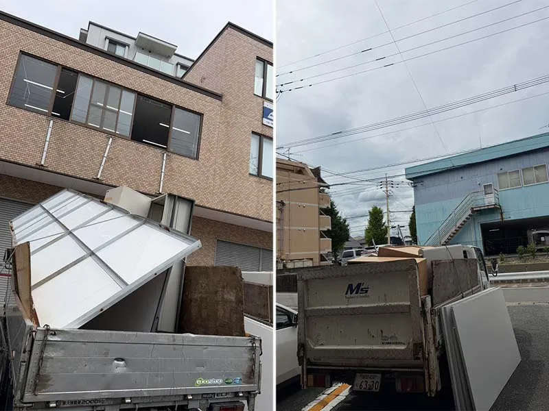 【博多区諸岡】オフィス家具や看板の回収が終わって、それらが積み込まれたトラック